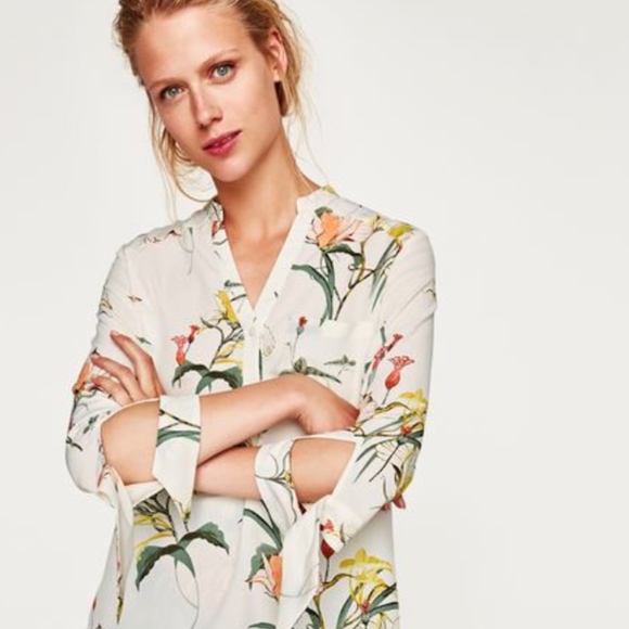 Zara Tops Zara Floral Blouse With Bows On Sleeve M Poshmark